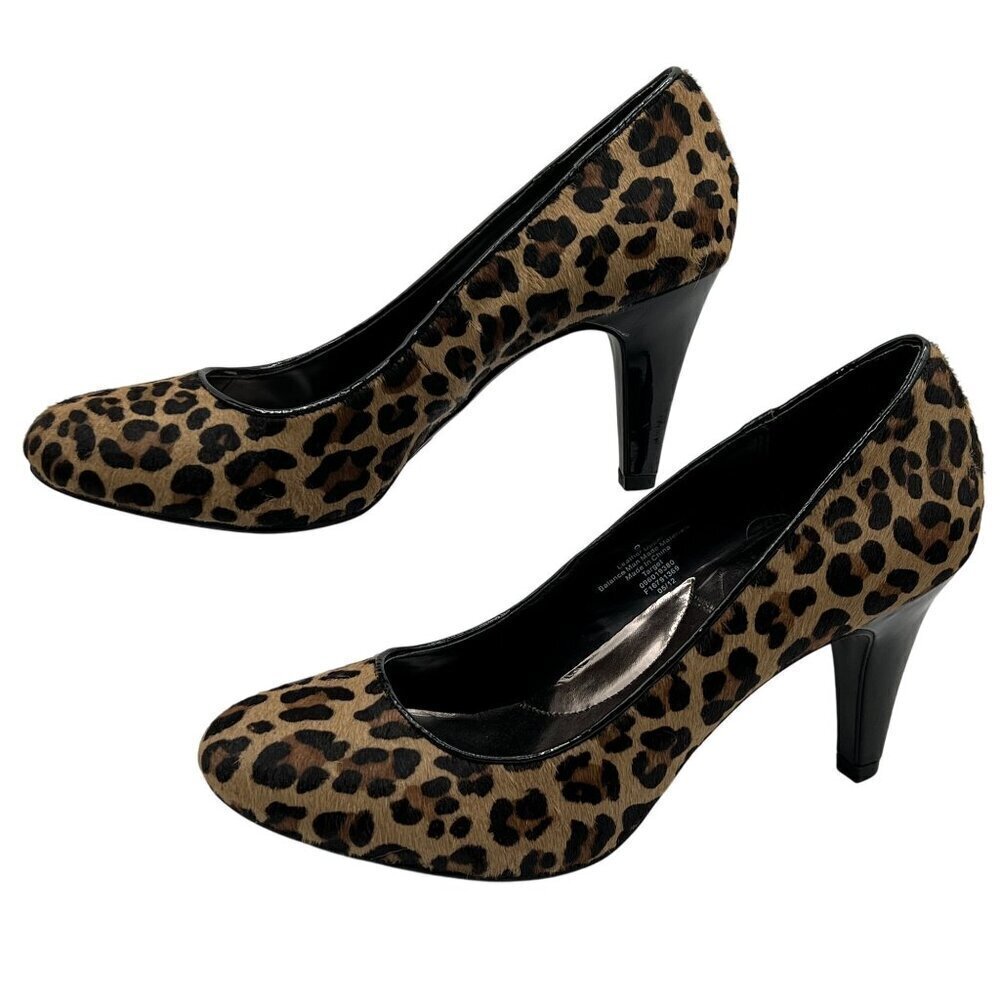 Merona Womens 9 Leather Fur Calf Hair Leopard Pumps Animal Print High Heel Shoes